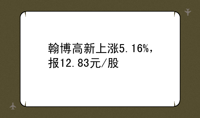 翰博高新上涨5.16%，报12.83元/股