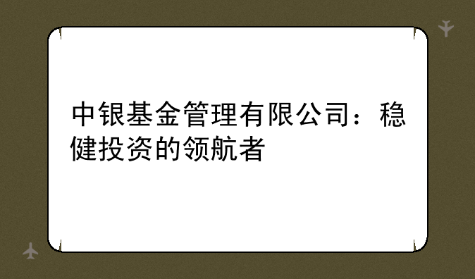 中银基金管理有限公司：稳健投资的领航者