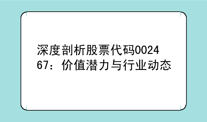 深度剖析股票代码002467：价值潜力与行业动态