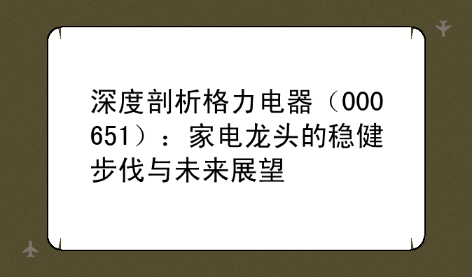 深度剖析格力电器（000651）：家电龙头的稳健步伐与未来展望